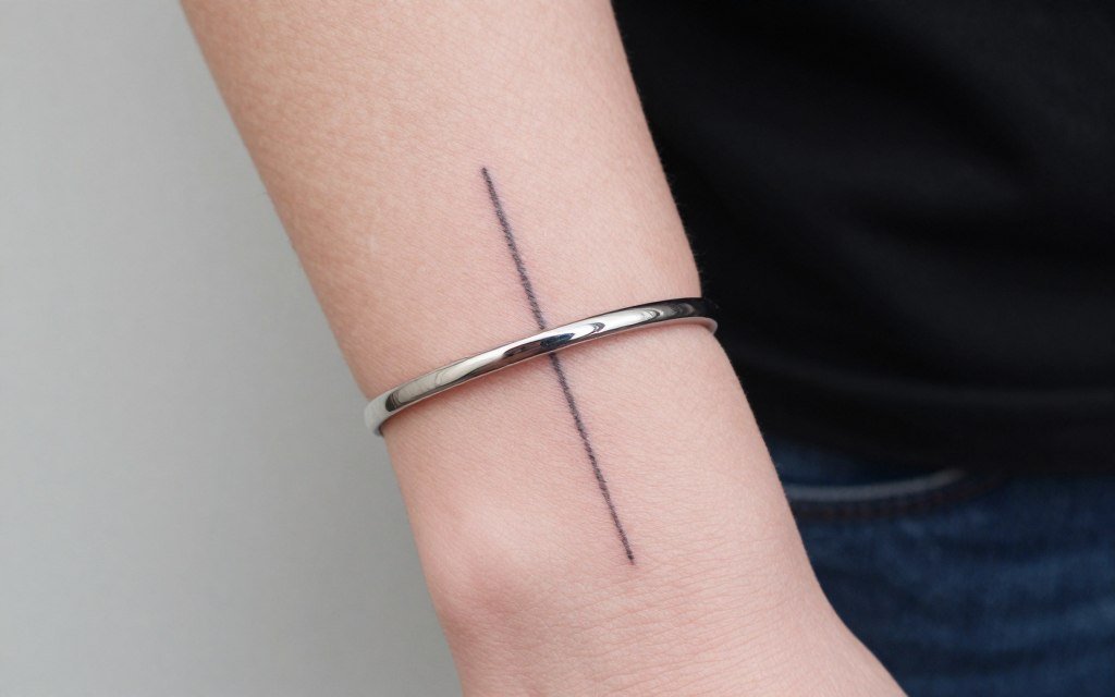 side placement wedding ring tattoo showing vertical orientation design