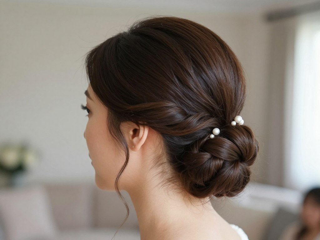 side view of elegant chignon bridesmaid hairstyle