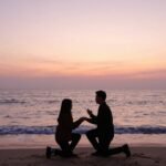 Simple Beach Proposal Ideas That Create Unforgettable Moments simple beach proposal ideas with couple silhouette at sunset near ocean waves