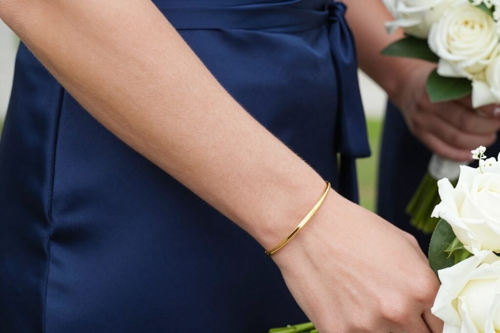 simple bracelet styling with satin dress