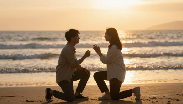 simple engagement proposal ideas romantic couple at sunset beach