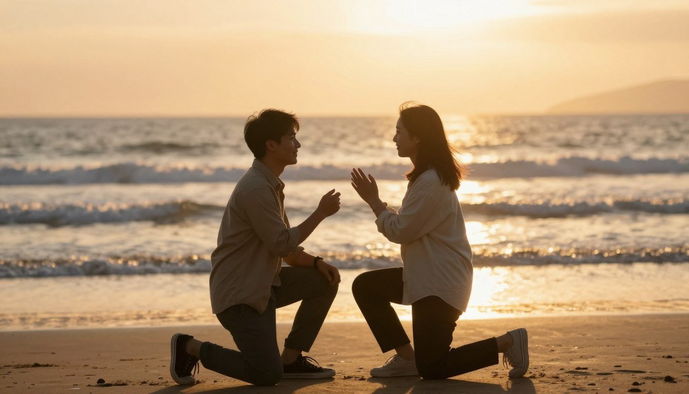 simple engagement proposal ideas romantic couple at sunset beach