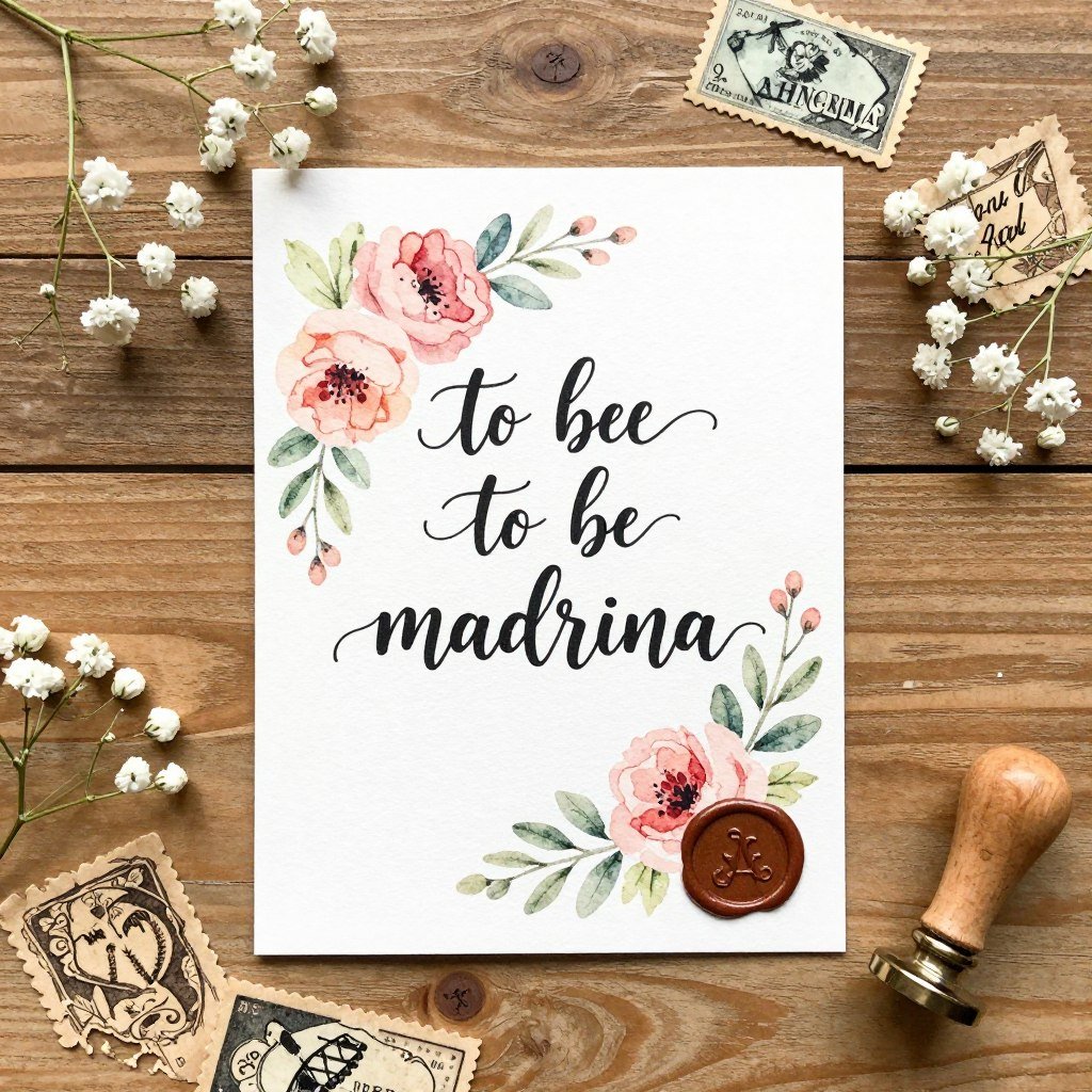 simple handmade madrina proposal card with flowers