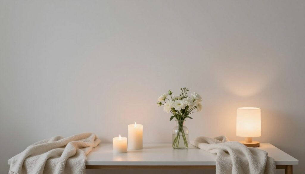 simple romantic home decoration with candles and flowers