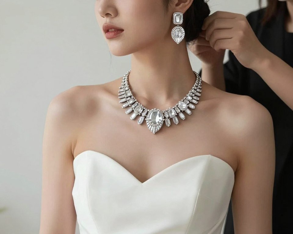 simple wedding dress with statement jewelry simple wedding dress with statement jewelry