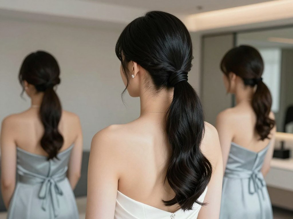 sleek low ponytail bridesmaid style sleek low ponytail bridesmaid style