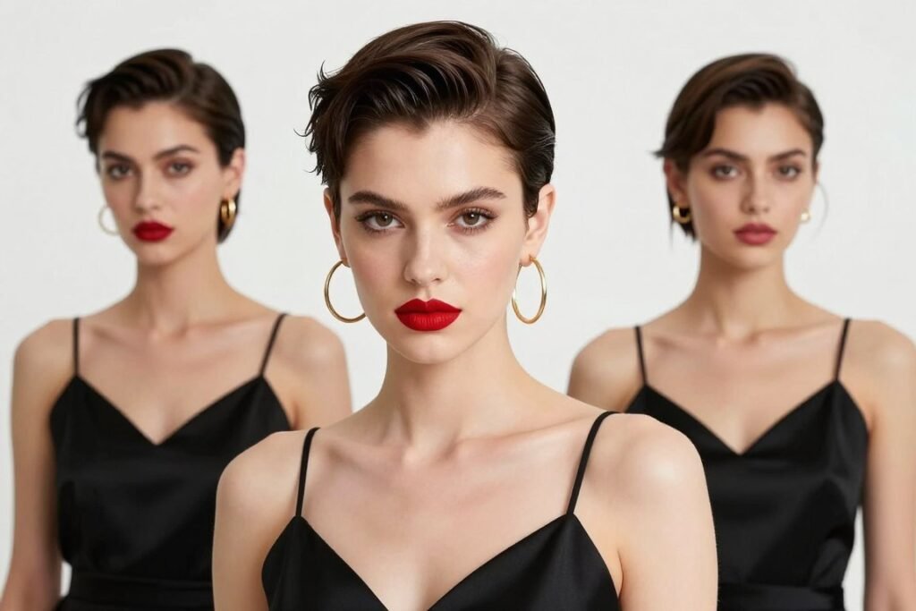 slicked back pixie bridesmaid hairstyle modern