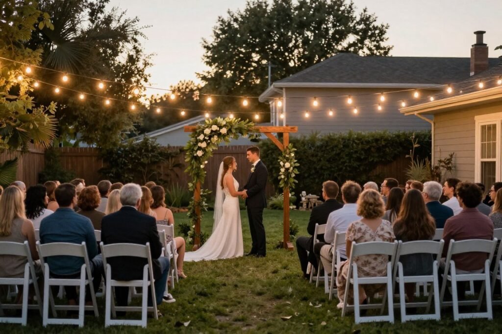 small backyard wedding ceremony setup