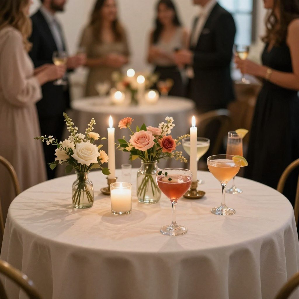 small cocktail table with centerpiece and candles