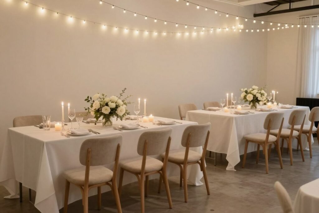 small wedding venue decorated with simple elegant decor