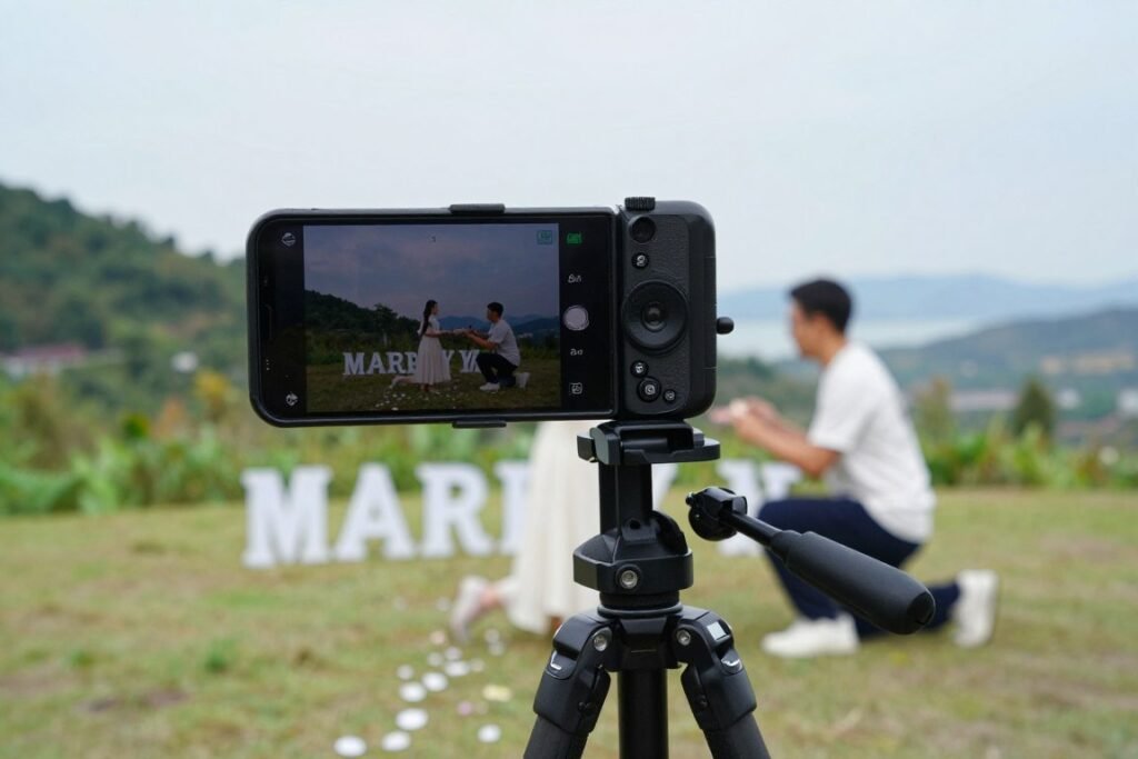 smartphone on tripod setup for proposal photography smartphone on tripod setup for proposal photography