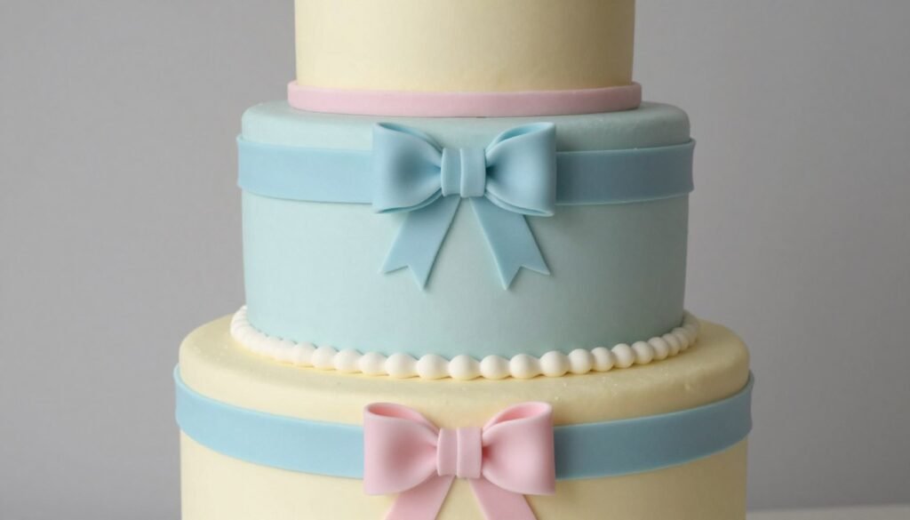 smooth fondant covered cake in multiple colors