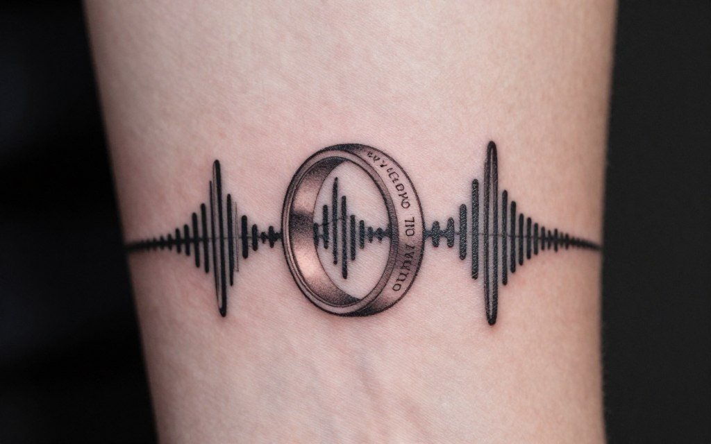 soundwave wedding ring tattoo showing audio pattern visualization