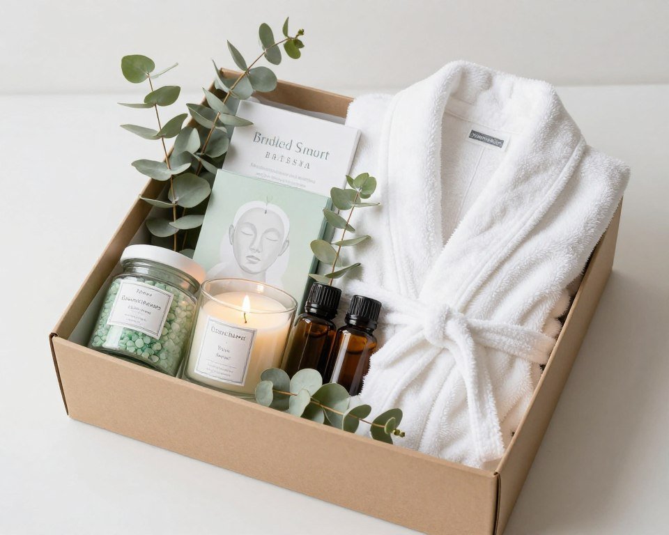spa themed bridesmaid boxes with bath products candles and plush robes