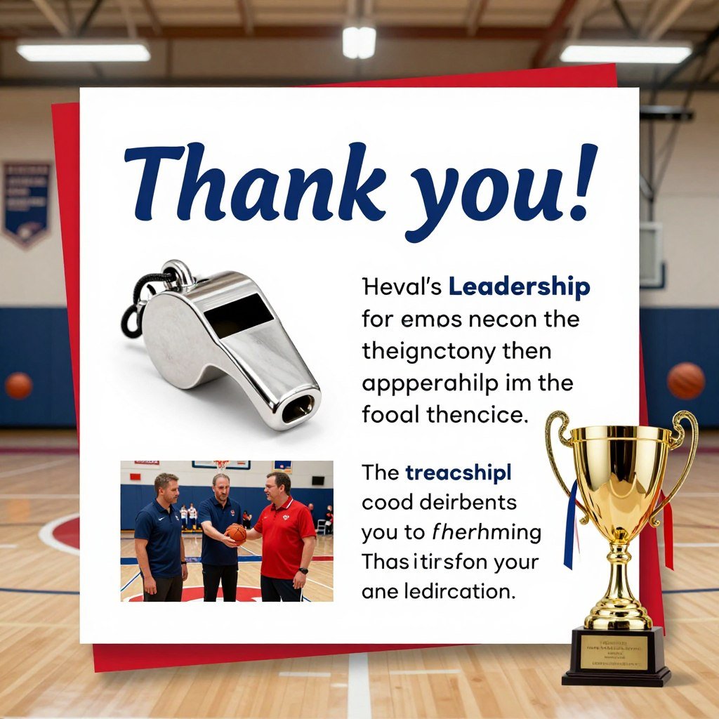 sports coach thank you card with athletic theme and team appreciation message
