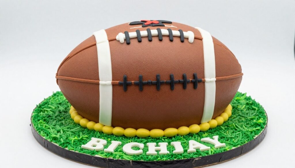sports themed birthday cake shaped like equipment