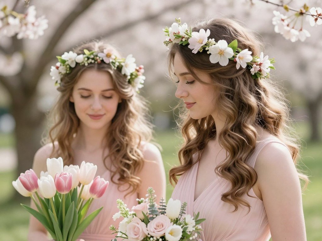spring bridesmaid hairstyle with flowers