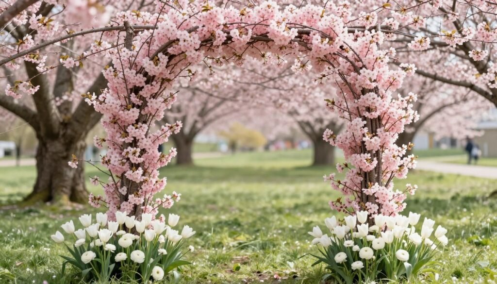 spring wedding altar ideas with cherry blossoms