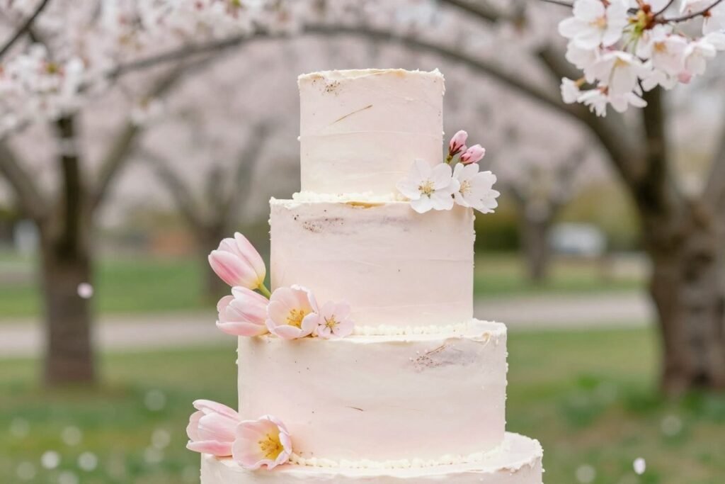 spring wedding cake with pastel flowers and soft buttercream finish spring wedding cake with pastel flowers and soft buttercream finish