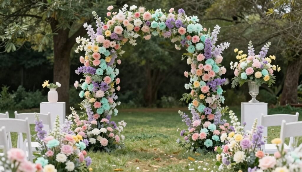 spring wedding color schemes with pastel flowers and soft romantic décor