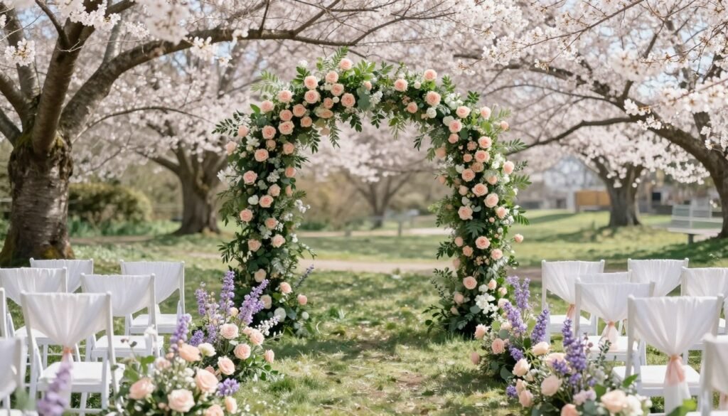 spring wedding with pastel colors and fresh flowers