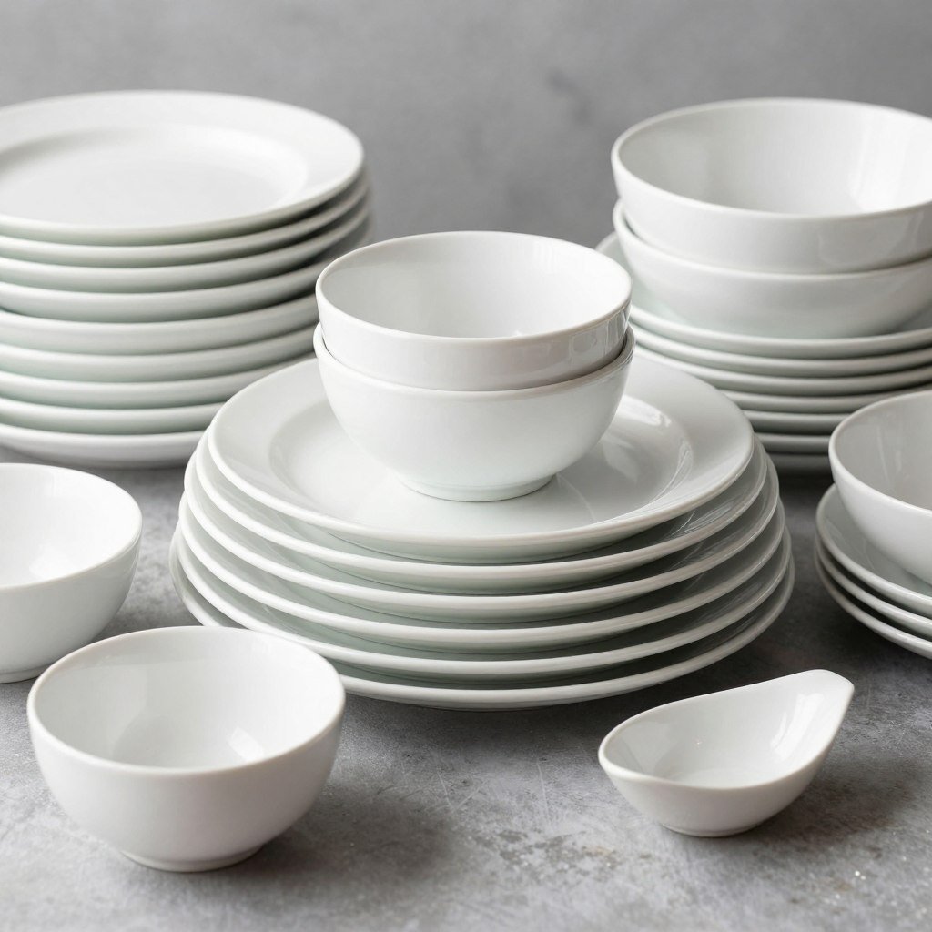 stacked white dinnerware set
