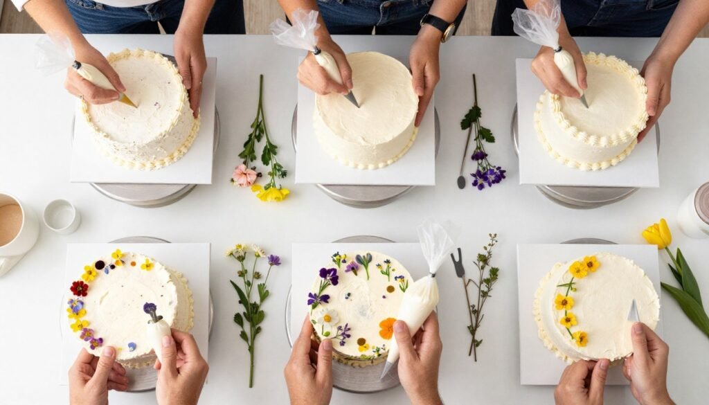 step by step wildflower cake decorating process