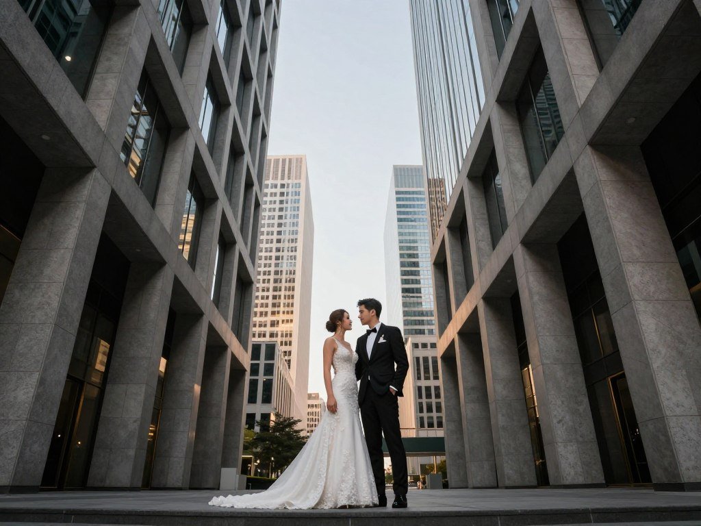 stylish urban elopement photoshoot ideas in city architecture setting