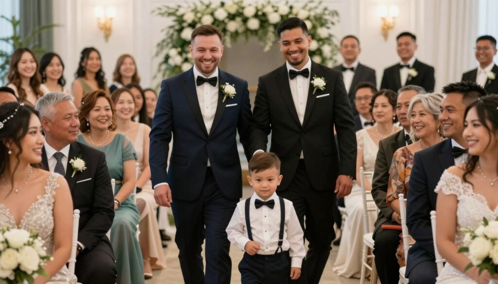 successful ring bearer moment at wedding ceremony