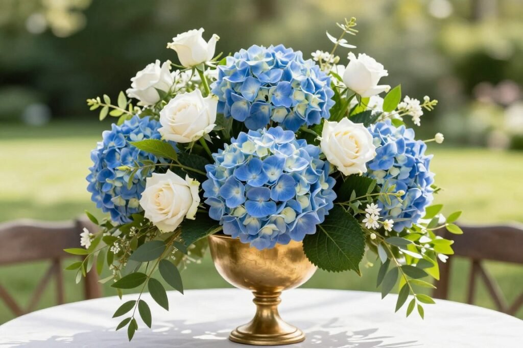 summer wedding centerpieces with hydrangeas and garden roses summer wedding centerpieces with hydrangeas and garden roses