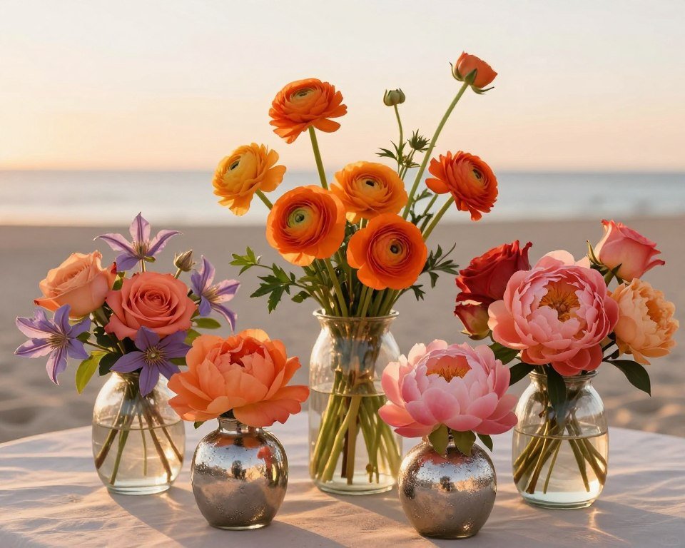 sunset wedding colors with orange, pink, and purple gradient