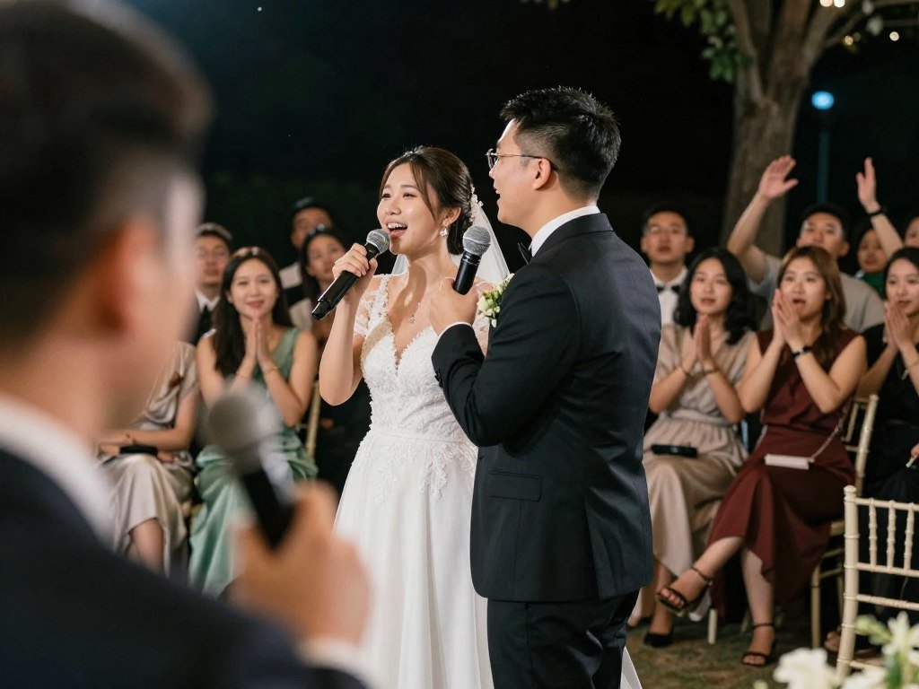 surprise wedding performance with couple singing together