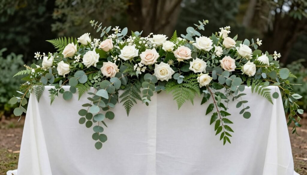 sweetheart table with eucalyptus and greenery garland sweetheart table with eucalyptus and greenery garland