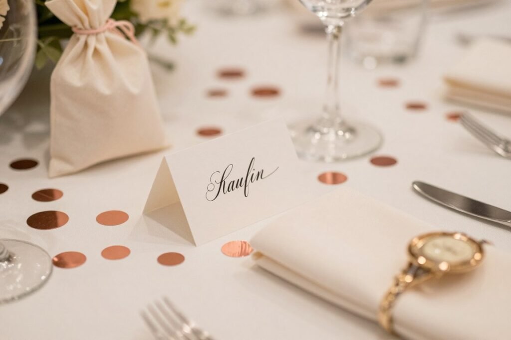 table detail with confetti and place cards