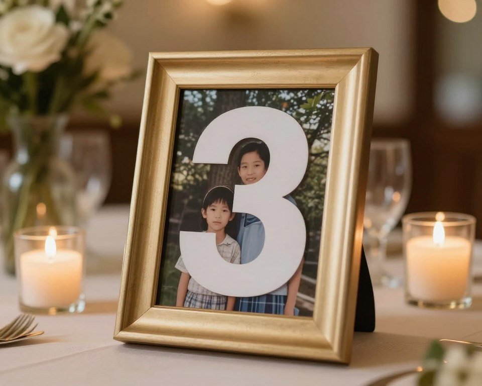 table number display with childhood photo