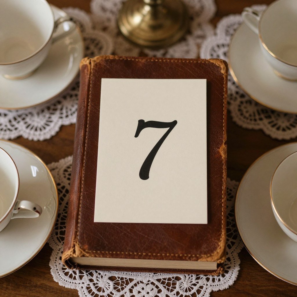 table number displayed on stack of vintage books