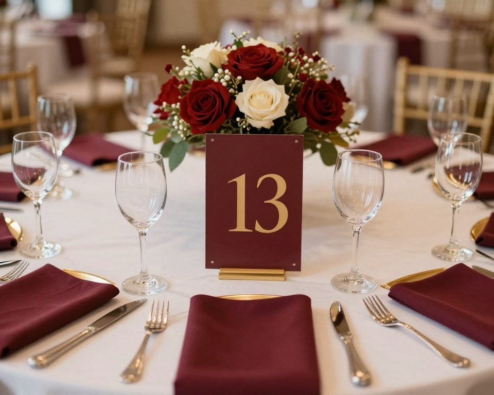 table numbers coordinated with wedding color scheme
