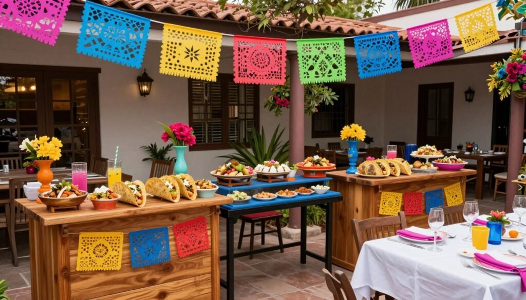 taco bar rehearsal dinner setup