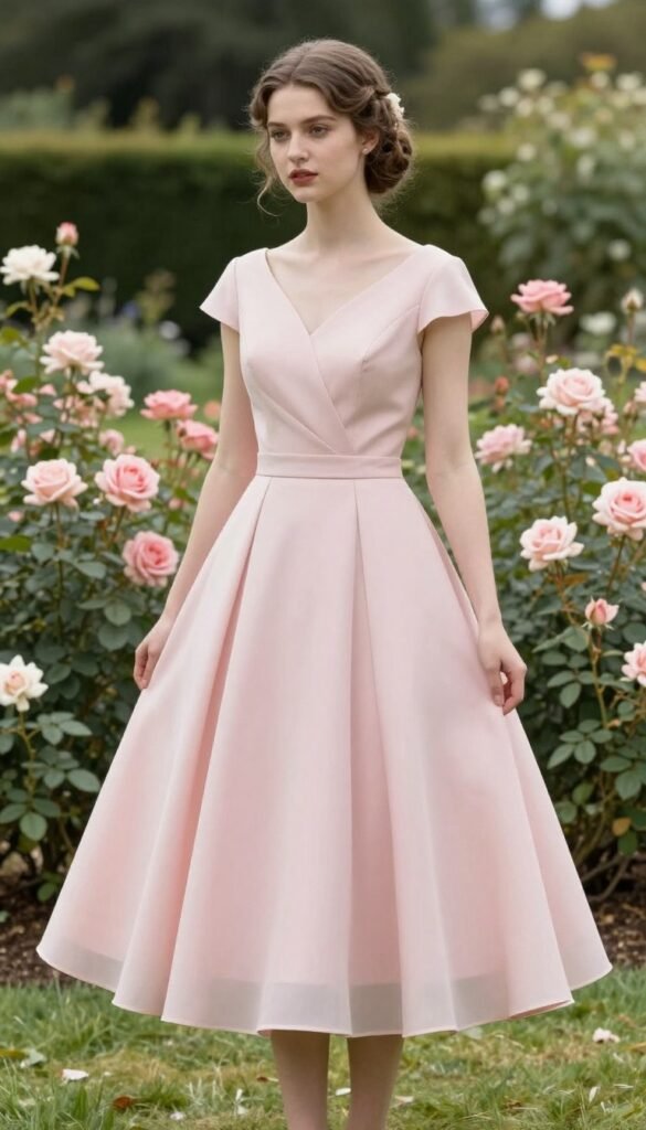 tea-length bridesmaid dress vintage garden party style