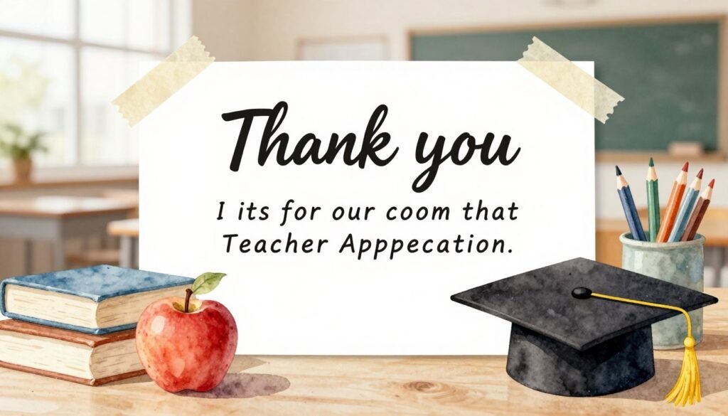 teacher appreciation thank you card with school theme and heartfelt message