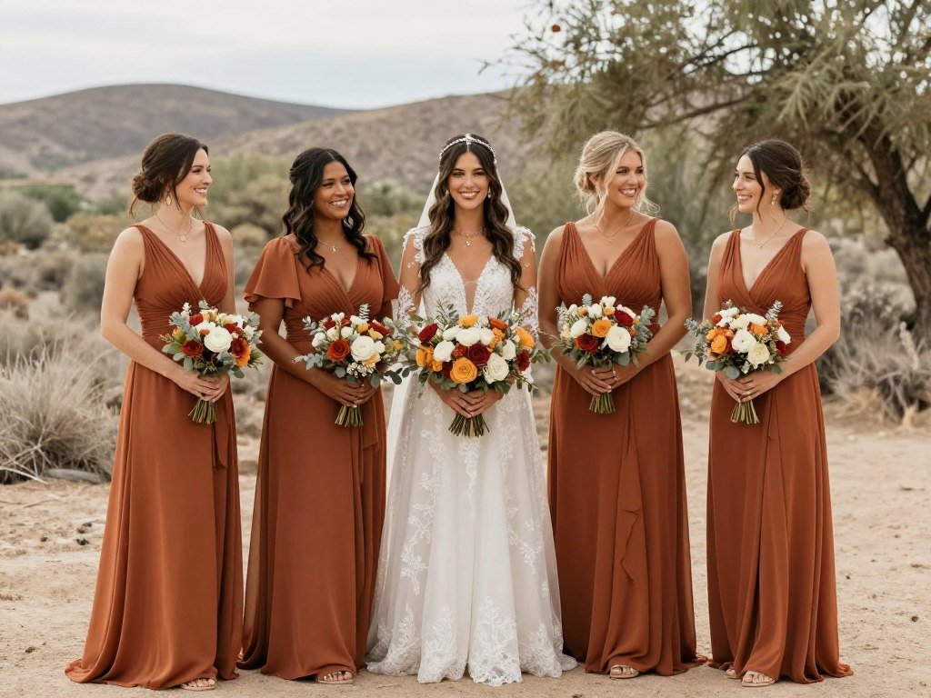 terracotta bridesmaid dresses fall boho wedding