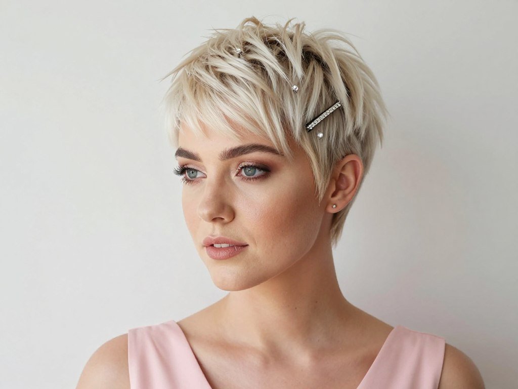 textured pixie cut bridesmaid with hair accessories