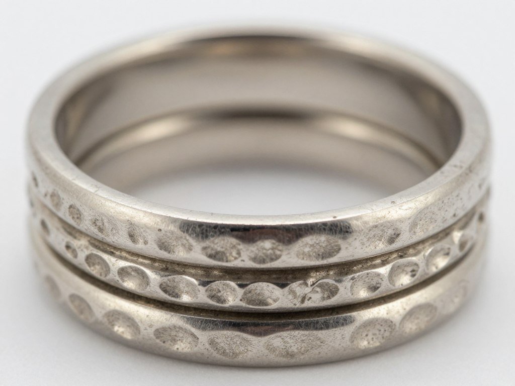 textured ring stack featuring hammered and polished bands together