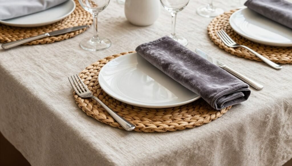 textured table setting with varied materials