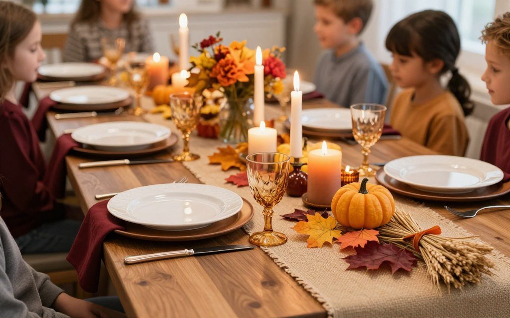 thanksgiving table with fall centerpiece