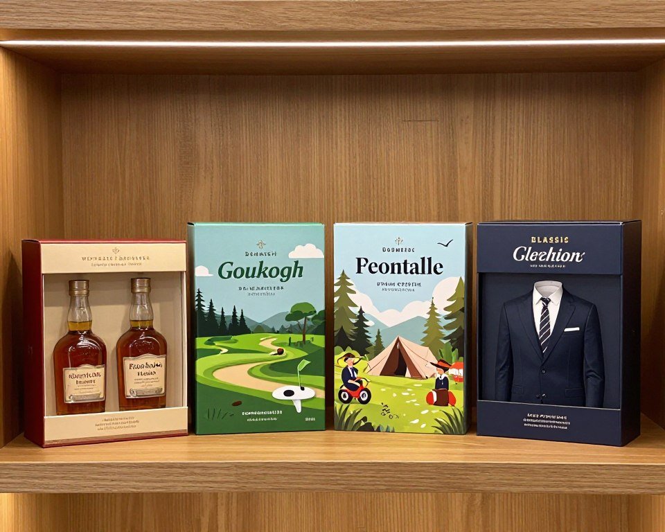 themed groomsmen proposal boxes arranged together