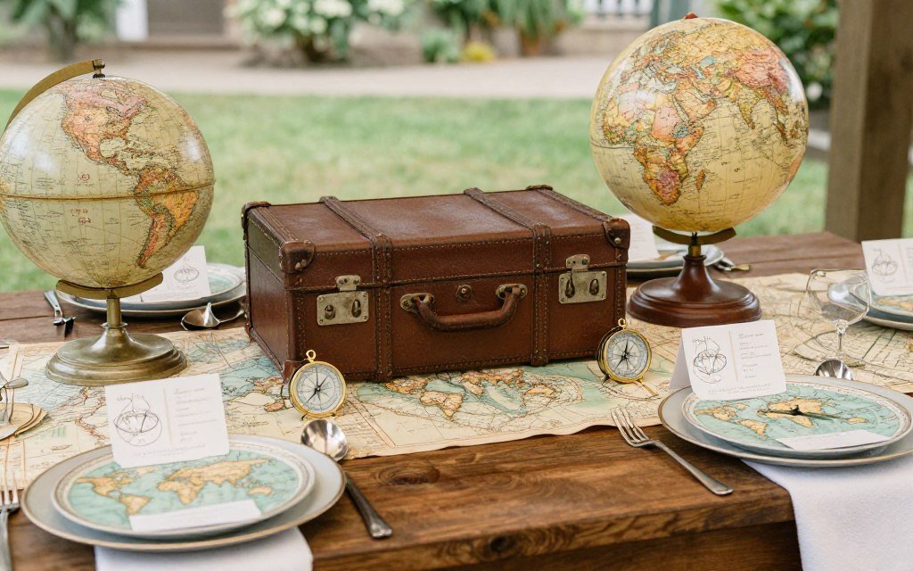 themed wedding table decoration for vintage travel theme
