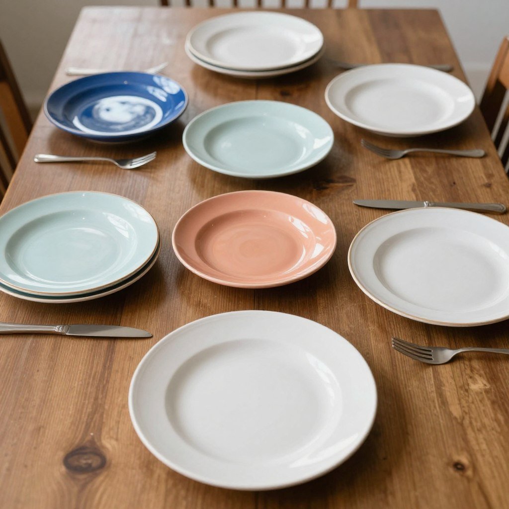 thrift store dishes creating eclectic setting