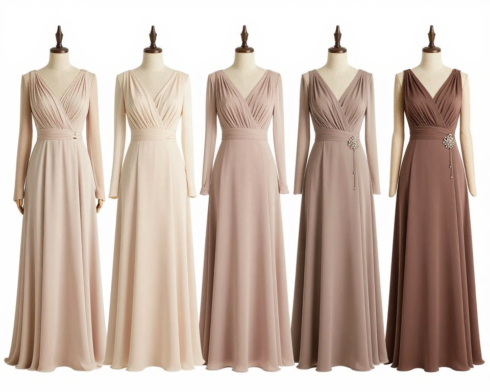 tonal neutral bridesmaid dress palette from light to dark shades