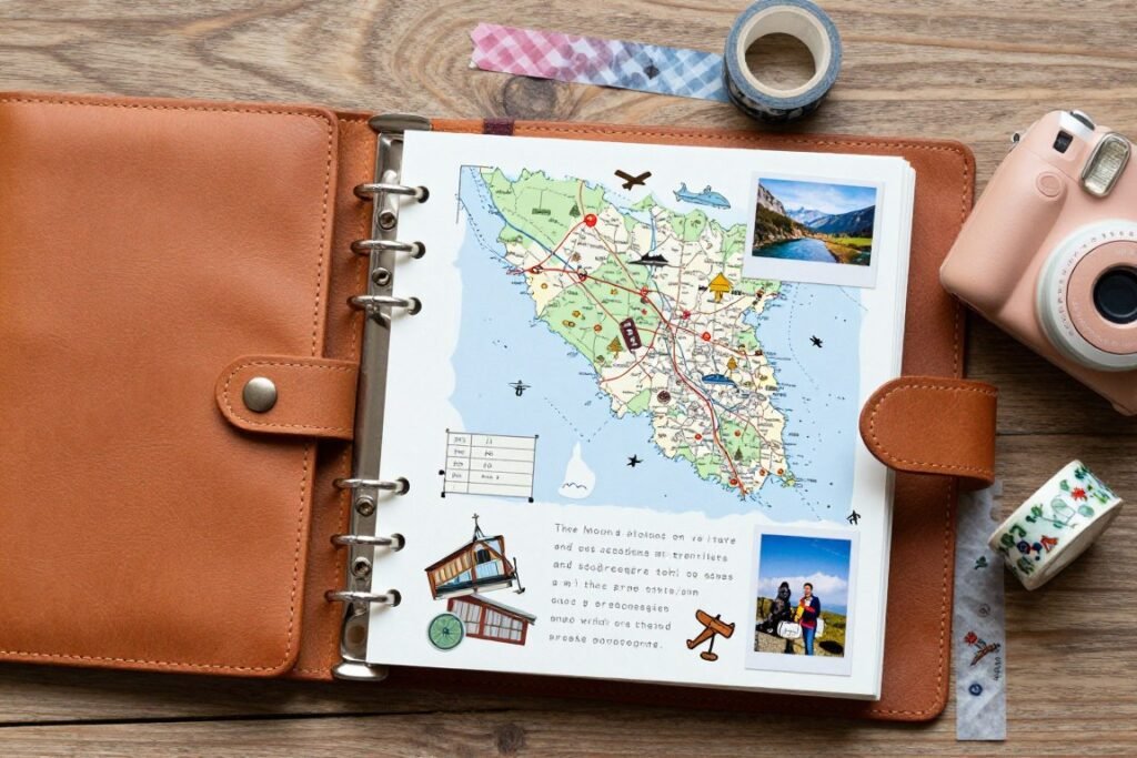 travel journal instant camera and custom map in adventure themed gift box